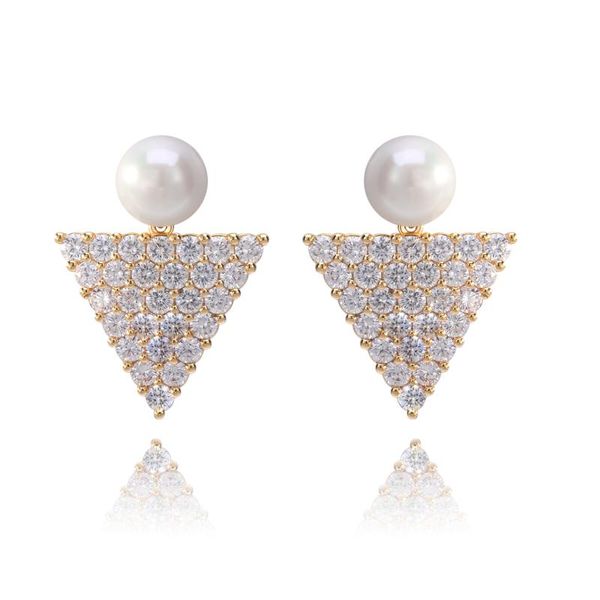 

stud super shiny triangle zircon earrings for party ball, Golden;silver