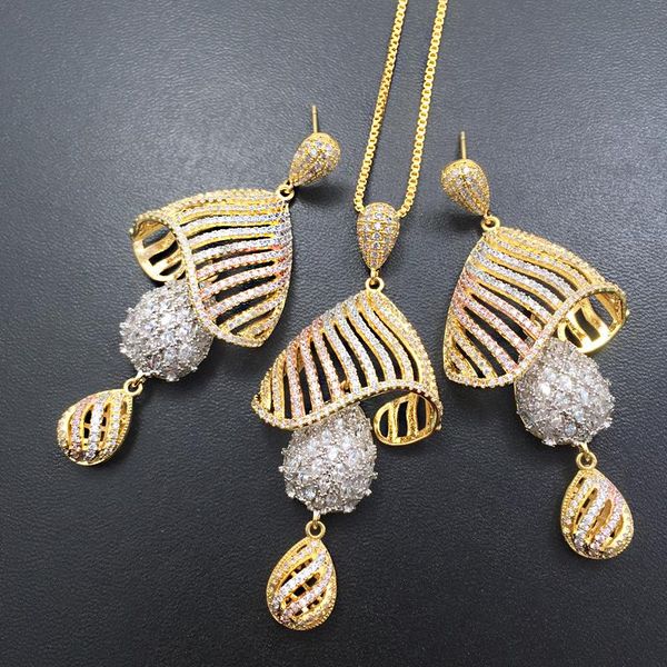 

earrings & necklace lanyika jewelry set delicate hollow spiral conch full zircon micro plated with for wedding bridal gifts, Silver