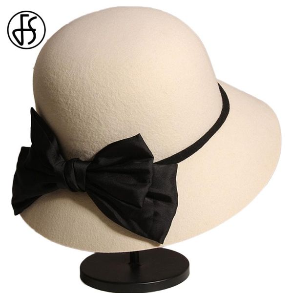 

stingy brim hats fs 2021 wool felt rope dome basin fedora women winter cloche hat fedoras bowler cap curling big bowknot, Blue;gray