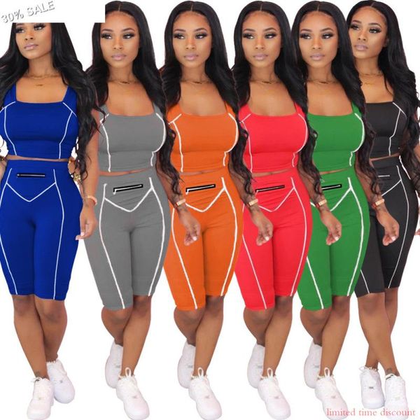 

30% sale shorts sets women short pant crop shorts set tracksuit 2 piece set summer sleeveless sports women fitness suit, Gray