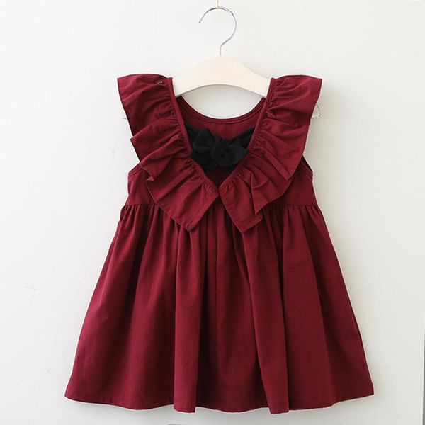 

girl's dresses 2021 summer bow pleated open back dress with ruffle toddler girl for girls bridesmaid, Red;yellow