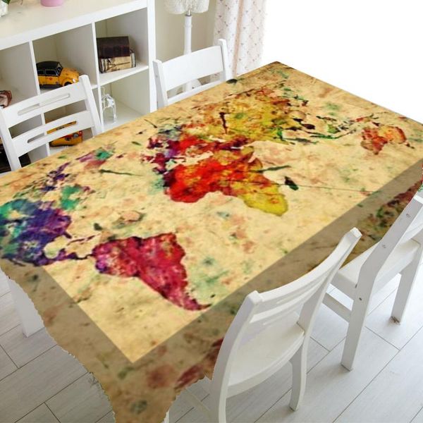 

table cloth vintage grunge colorful cover tablecloth retro watercolored geography painting tablecover party decor