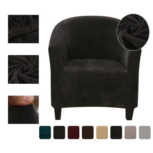 

chair covers plush elastic coffee sofa cover solid color leisure stretch bathtub armchair seat protector washable slipcover 1pc
