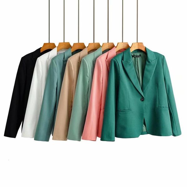 

women's suits & blazers spring autumn fashion style short suit collar long sleeve european one button slim small jacket women trendy h0, White;black