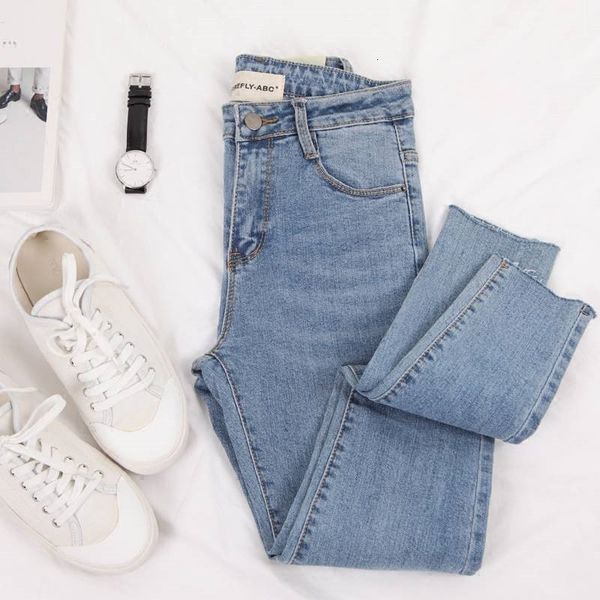 

fingerprint style black women's female denim potlead broek stretch korean summer ny slim jeans for women, Blue