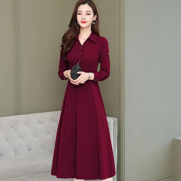 

casual dresses women's spring autumn style dress turn-down collar solid color button zipper long sleeve elegant ss3687, Black;gray