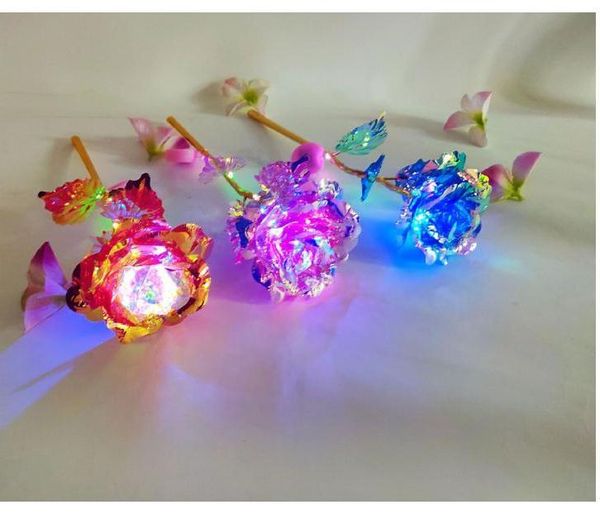 

gold foil plated rose led rainbow flower gold-plated rose light valentine gift christmas wedding decorations wholesale