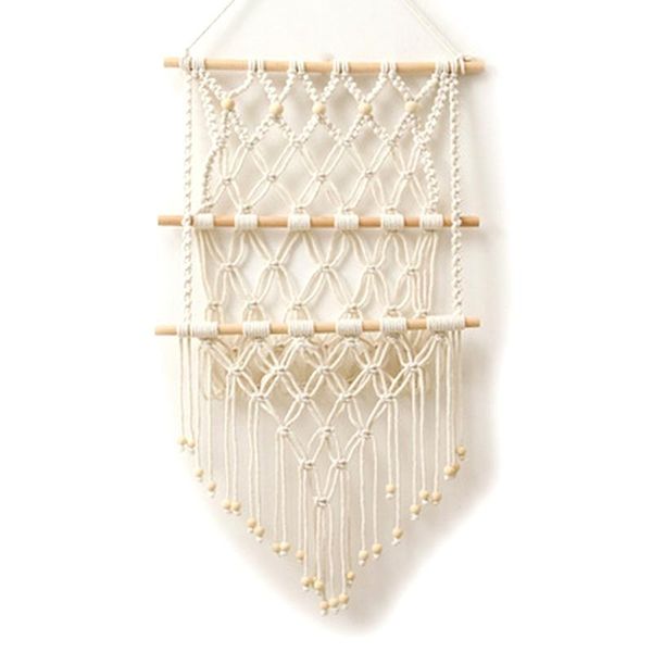 

tapestries au -hand woven storage rack macrame tapestry book magazine net pocket for boho decor ornament living room wooden bead