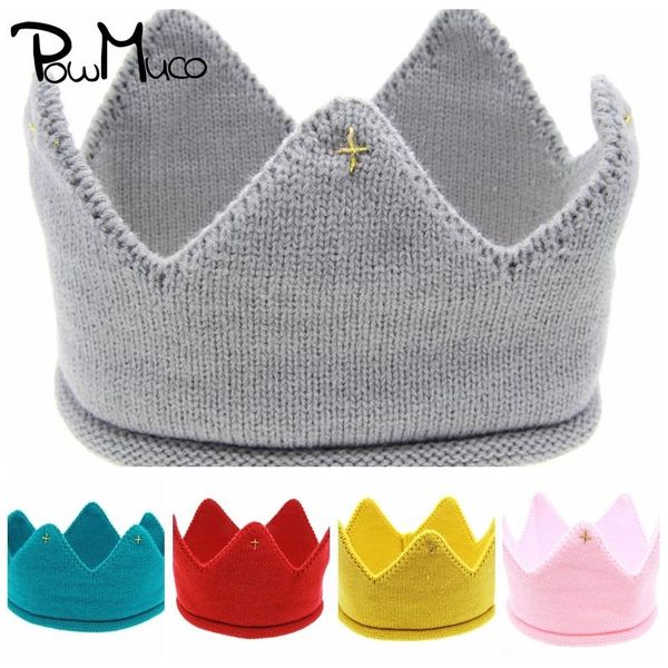 

powmuco solid color handmade knitted wool hats fashion crochet crown infant caps cute princess headwear baby birthday decoration