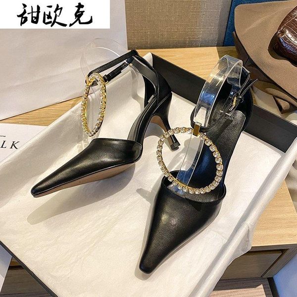 

sandals 2021 women's shoes elegant rhinestone high heels stiletto pointed toe slim summer fashion sexy, Black