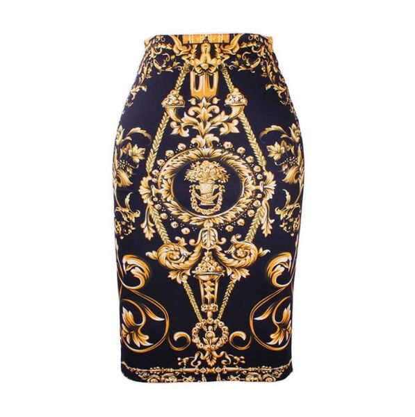 

skirts high waist office floral print skirt women korean work slim clothing vintage midi pencil stretch back zipper up, Black