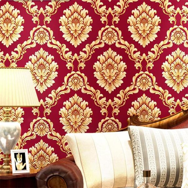 

wallpapers papel de parede high-end luxury european big flower tv background wall paper red blue living room ktv box el wallpaper