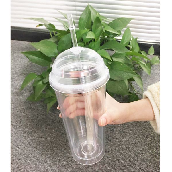 

milk dome, double plastic drink cup with reusable straw, clean water bottle, transparent fruit cup, 20