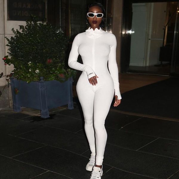 

women letters embroidery jumpsuits long sleeves stand neck zipper skinny sports rompers sports casual outfits, Black;white