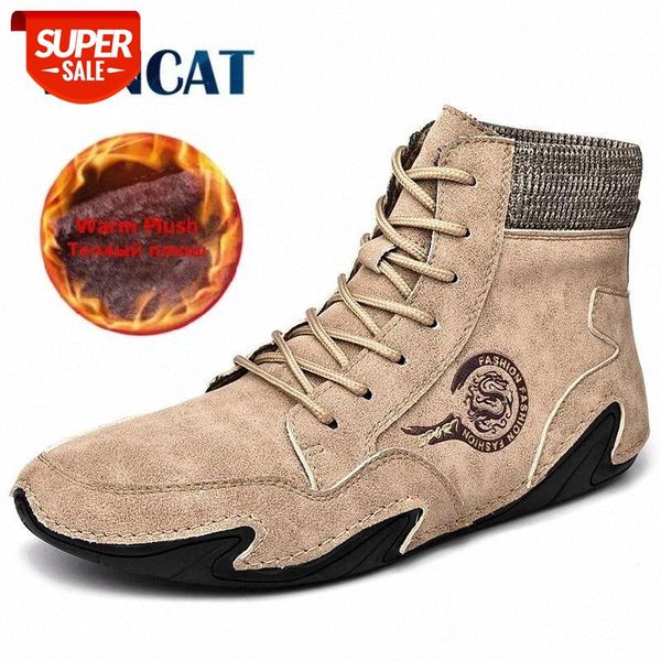 

brand winter boots split leather men boots plush warm snow handmade men's shoes fashion men motorcycle #wk89