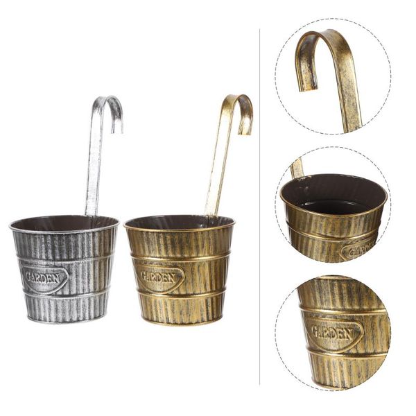 

2pcs iron hanging silk flower pots balcony mini bucket simulation flower holders