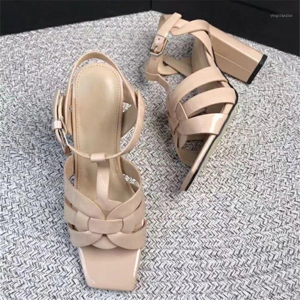 

sandals 2021 hollow out women 9cm chunky high heels patent leather pumps dress shoes woman stiletto gladiator sandal1, Black