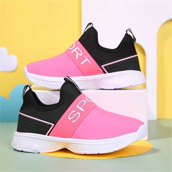 

2021 new girls tennis shoes breathable mesh kids sneakers summer slip-on sock children running sports shoes boys casual sneakers g1025, Black;red