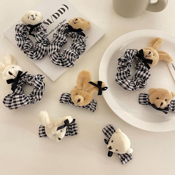 

hair accessories cute little bear clip ins girl heart plaid bb sweet japan and korea, Slivery;white