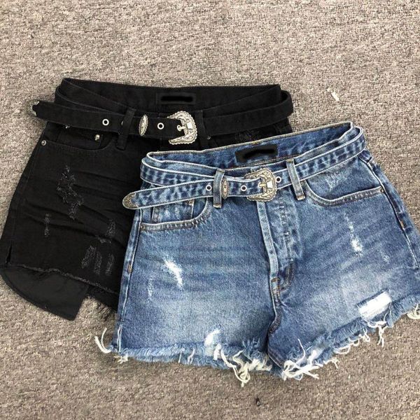 

women's jeans women pants denim shorts with high waist belt, Blue