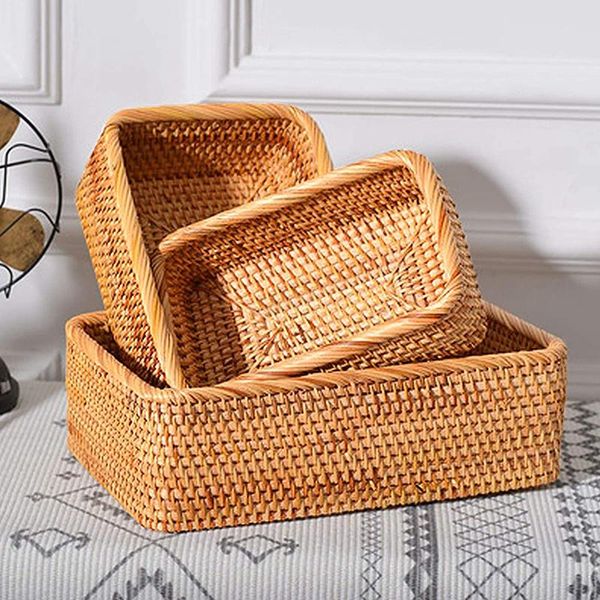 

storage baskets handmade rattan baskets, hand woven organizing for cracker dinner parties coffee breakfast, 3-pack