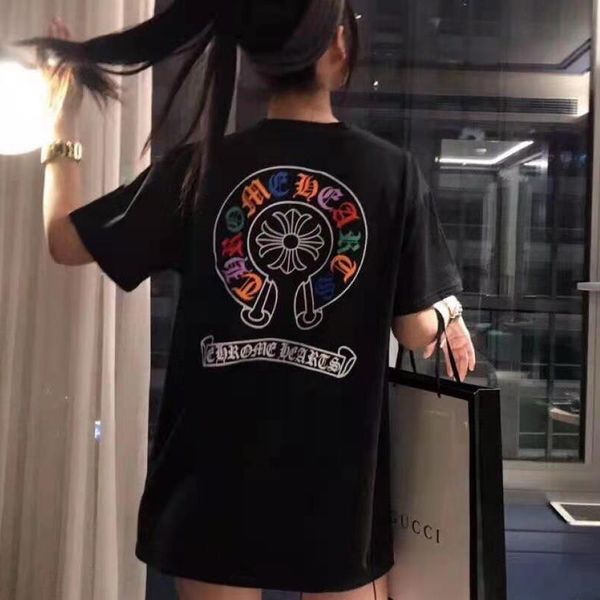 

cross summer fashion crosin chrome/hearts letter color 2021 printed round neck t-shirt, White;black