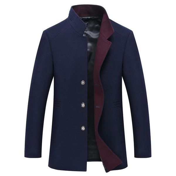 

autumn and winter wool new coat long slim fit overcoat men coats fashion trench outerwear, Black