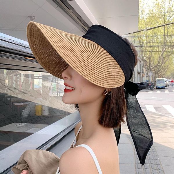 

wide brim hats straw hat big women's bow summer visor 2021 fashion male bob fishing panama female bone mz015, Blue;gray