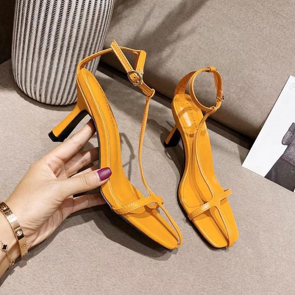 

sandals 2021 spring simple women's hollow design ankle buckle strap thin high heels pumps white/black/yellow