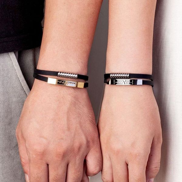 

bangle men women wristbands stainless steel ecg accessories double layer silicone bracelet black strap charm fashion jewelry