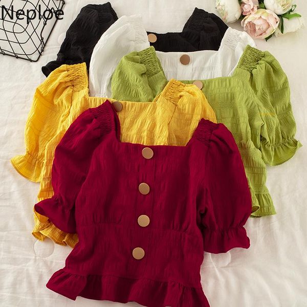 

neploe square collar blouse women ins fashion court style buttons short sleeve blusa shirts summer 2021 casual female 1d687, White