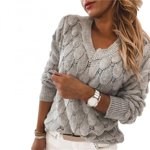 

women's sweaters sweater autumn winter long sleeve v neck knitted hollow out feather jumper, White;black