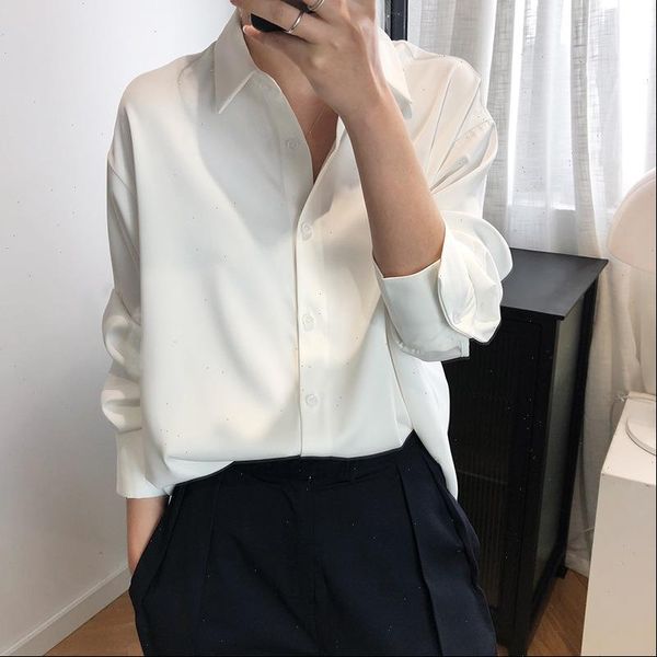 

2021 new women summer blouses chic design satin silk womens and blouses ladies shirt blusas roupa feminina, White