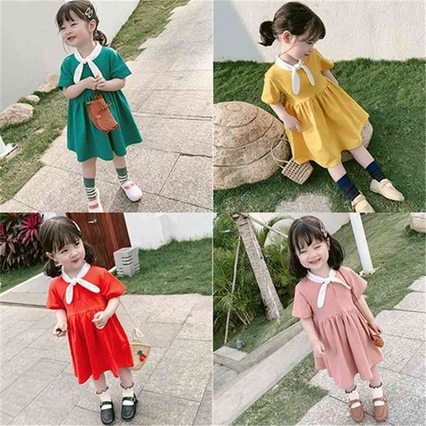 

summer girls dress college style tie casual fashion fresh baby kids clothes children's clothing 210625, Red;yellow