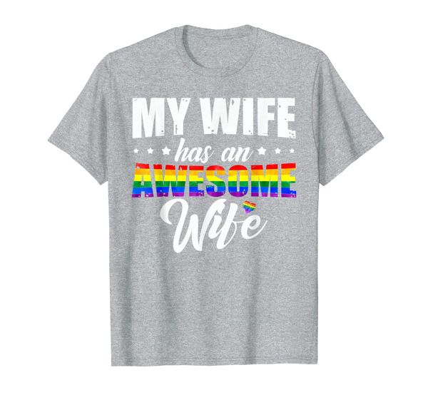 

my wife has an awesome wife - lesbian wedding lgbt pride t-shirt, White;black