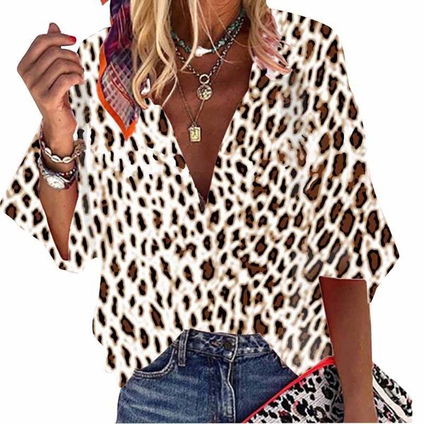 

sansheng 2020 women's leopard print button down shirt, White