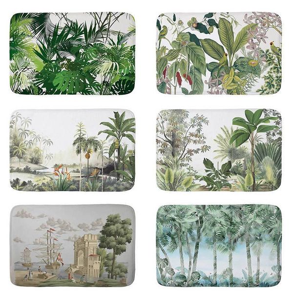 

carpets 1pcs 40*60cm tropical leaf monstera pattern anti-slip suede carpet door mats doormat indoor kitchen room floor mat rug mat31