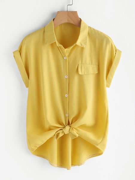 

knotted self-tie button-front shirt 784u#, White
