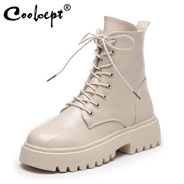 

boots coolcept woman ankle flat heel shoes women winter autumn daily short footwear size 35-40, Black