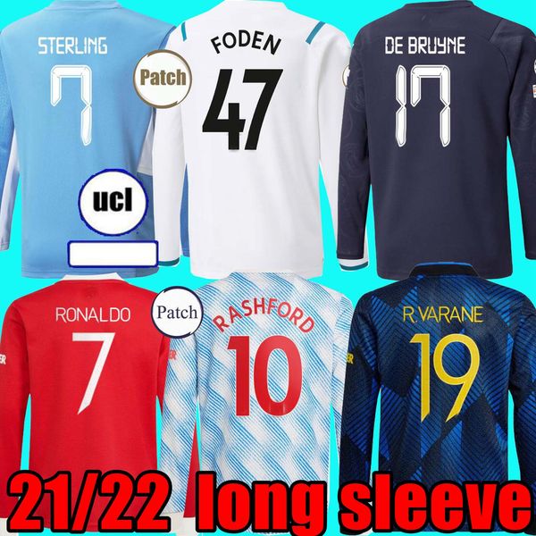 

manchester long sleeve ronaldo utd soccer jerseys b. fernandes rashford united 21 22 city foden de bruyne man football shirts home away thir, Black;yellow