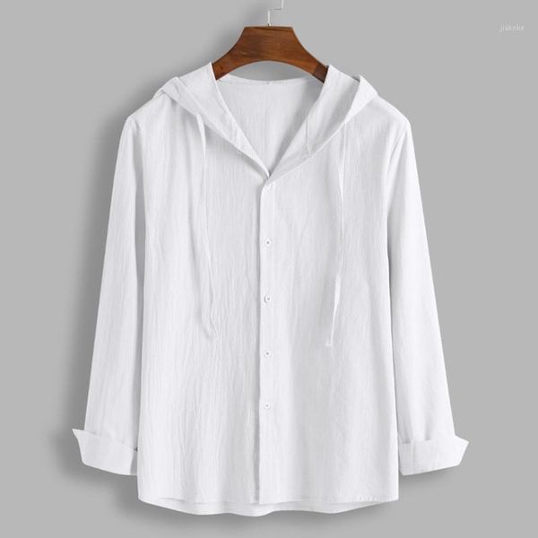 

men autumn casual long sleeve solid color button down hooded simple loose male 1, White;black