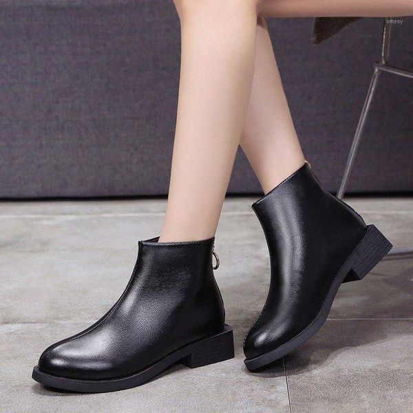 

boots 2021 women shoes autumn/winter fashion short square heel round toe black classic back zipper low-tube warm female1