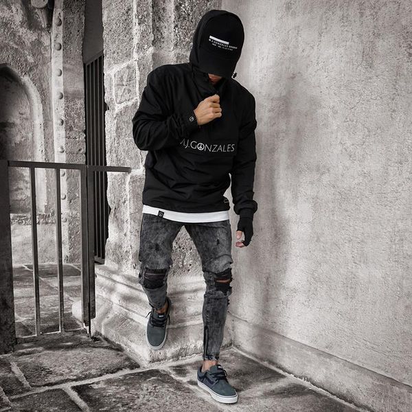 

men's jeans distressed ripped biker men hip hop slim fit holes punk denim stretch cotton pants zipper 2021, Blue