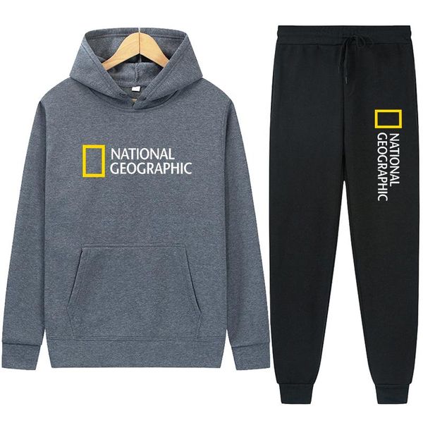 

men's hoodies & sweatshirts 2021 trending brand geographic magazine sportswear autumn hoodie + sports pants two-piece hooded casual sui, Black