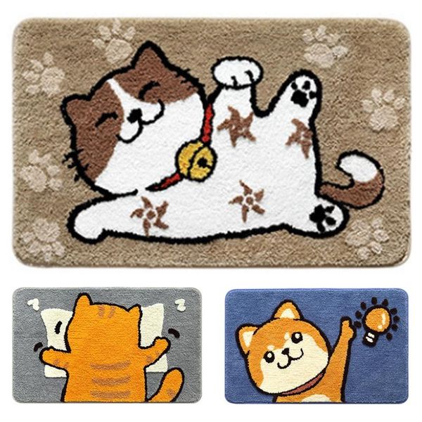 

bath mats cartoon cat flocking mat household bedroom floor absorbent foot non-slip