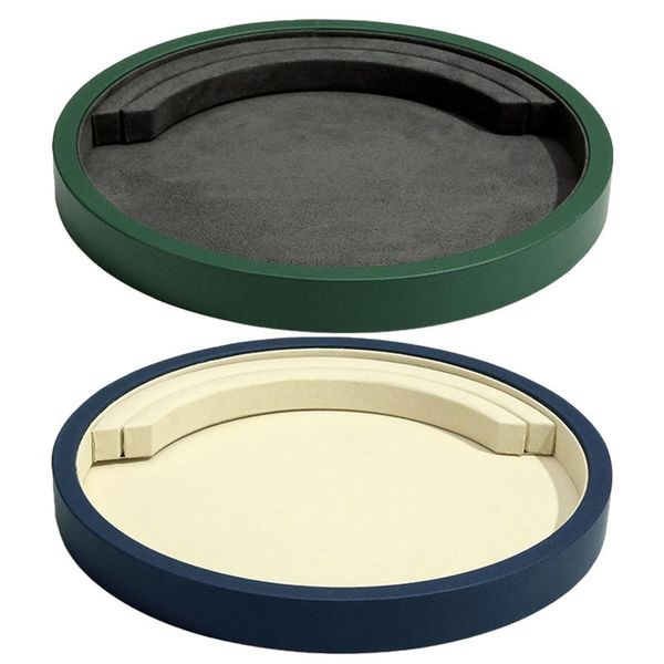 

jewelry pouches, bags 25cm pu leather round display tray storage for ring earring, Pink;blue