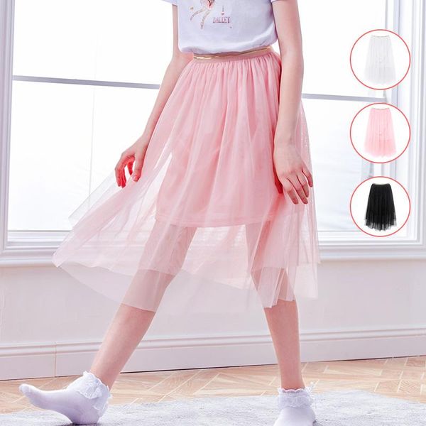 

skirts tulle girl midi pleated skirt black 2021 spring summer korean elastic high waist mesh tutu