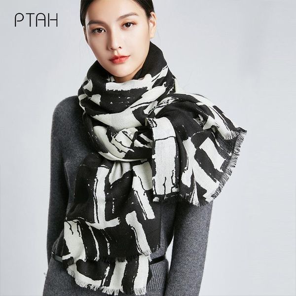 

scarves [ptah] woolen women's autumn winter warmer softer shawl wrap comfort stole temperament elegant 200*80cm, Blue;gray