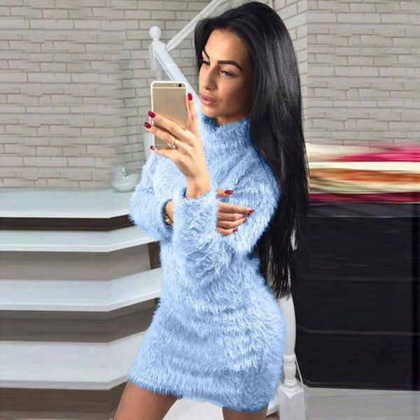 

nice autumn winter dress woman sweater lady' fluffy dress casual fashion warm long sleeve plus size, Black;gray