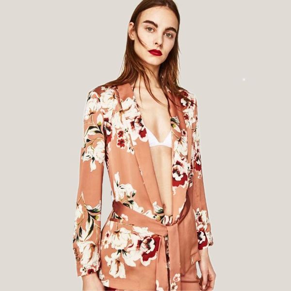 

women's suits & blazers [chens sister] 2021 fashion deep v-neck floral print casual women belt autumn slim office lady coat, White;black